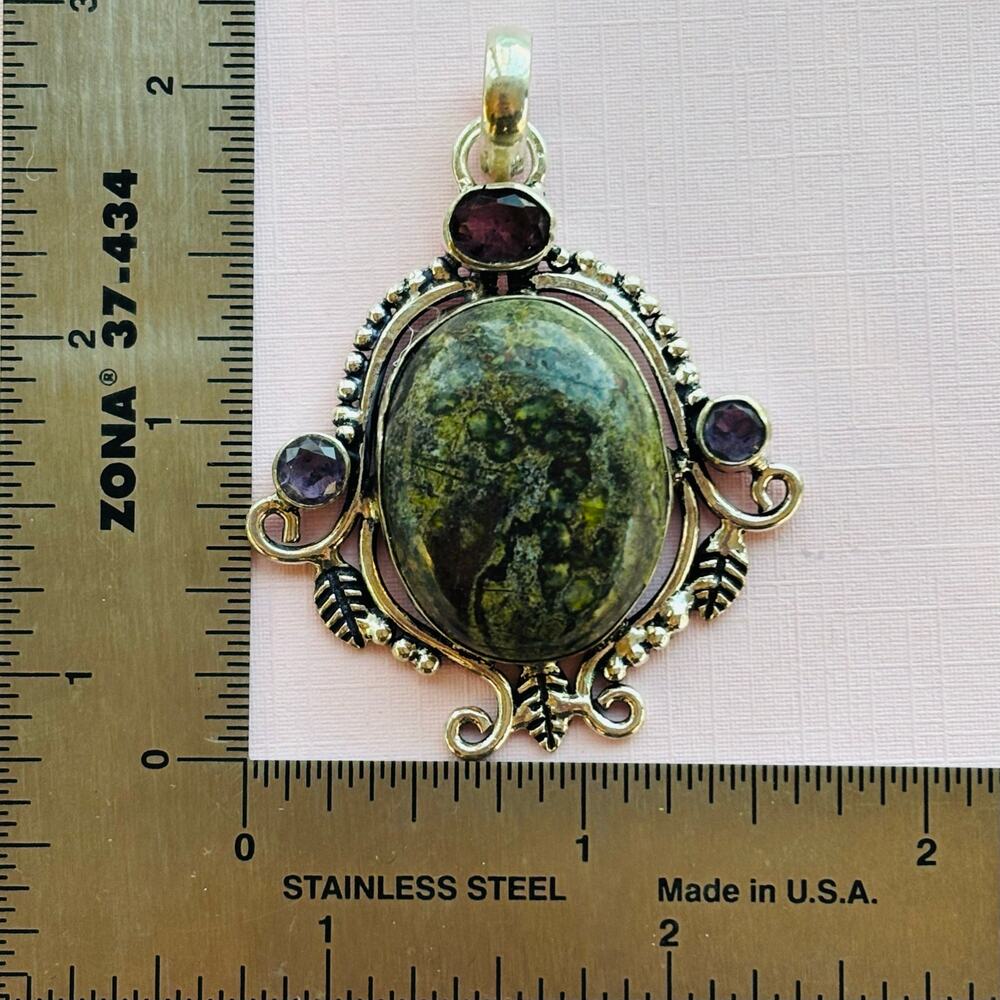 925 Sterling Dragon Blood Stone & Amethyst Pendant - Picture 4 of 5